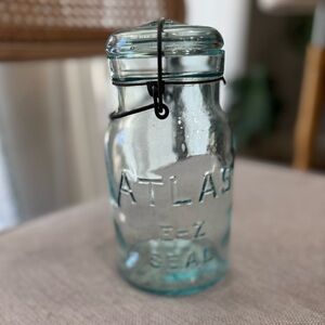 Vintage Blue Atlas E-Z‎ Seal Glass Jar with Wire Bail – 7”